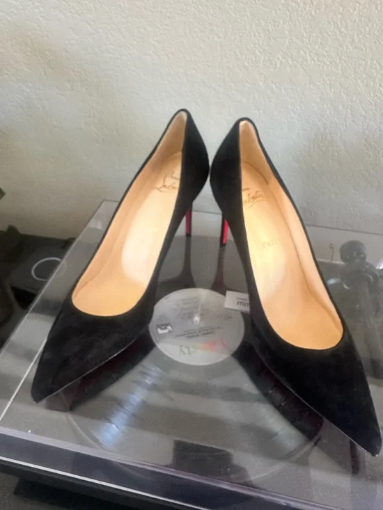 Christian Louboutin Black Suede Pointed-Toe Stiletto Pumps Kate 85 New In Box - Picture 4 of 12